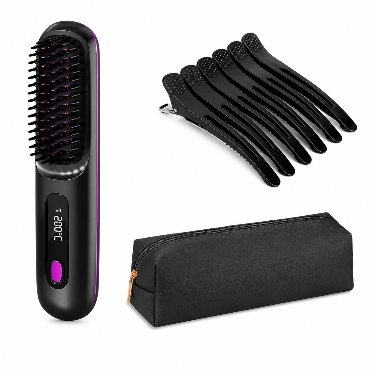 2 In 1 Straight Hair Comb Wireless Hair Straightener Brush Hair Fast Heating Portable Hot Curler USB Charging