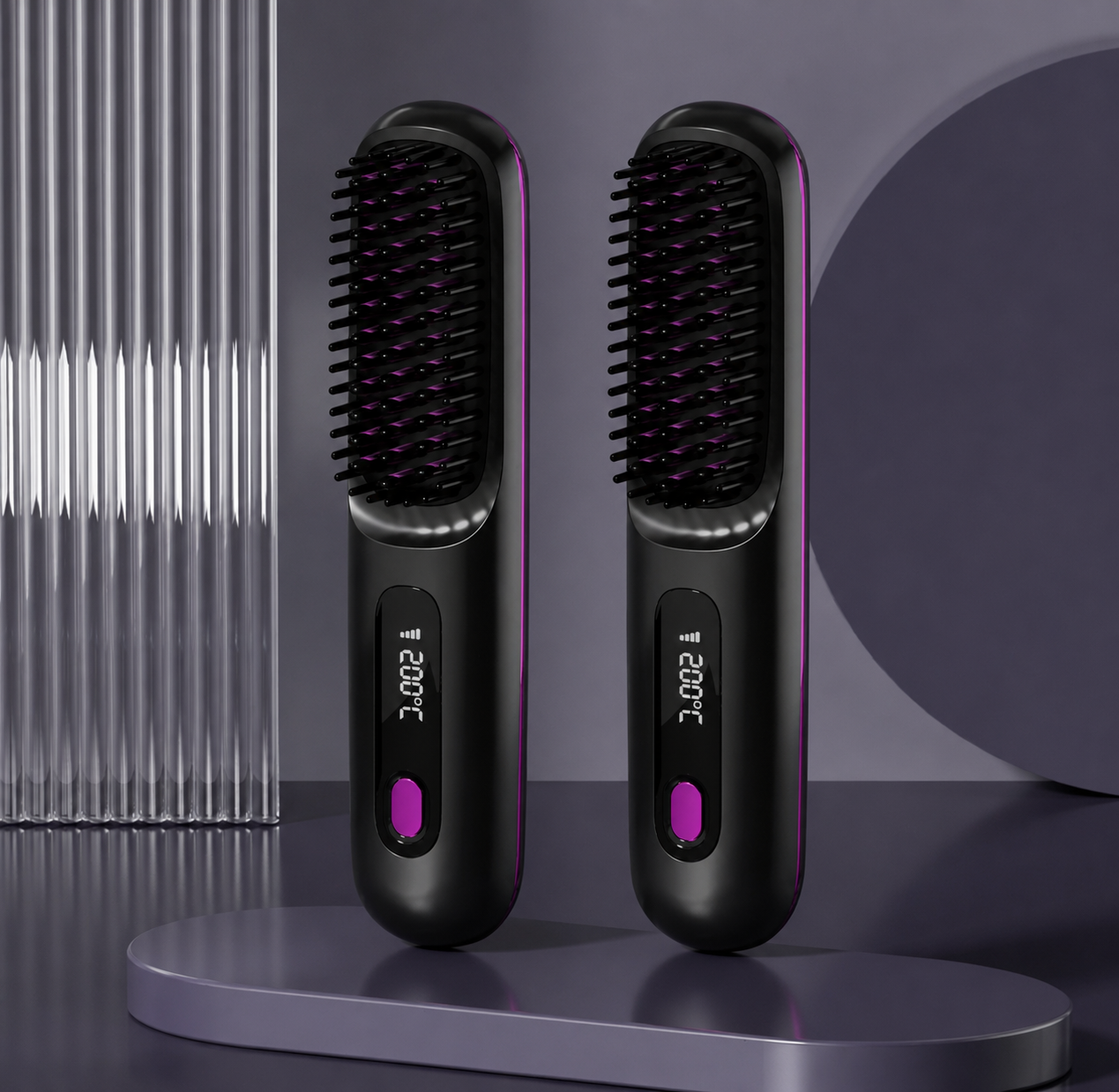 2 In 1 Straight Hair Comb Wireless Hair Straightener Brush Hair Fast Heating Portable Hot Curler USB Charging