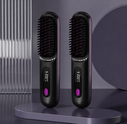 2 In 1 Straight Hair Comb Wireless Hair Straightener Brush Hair Fast Heating Portable Hot Curler USB Charging