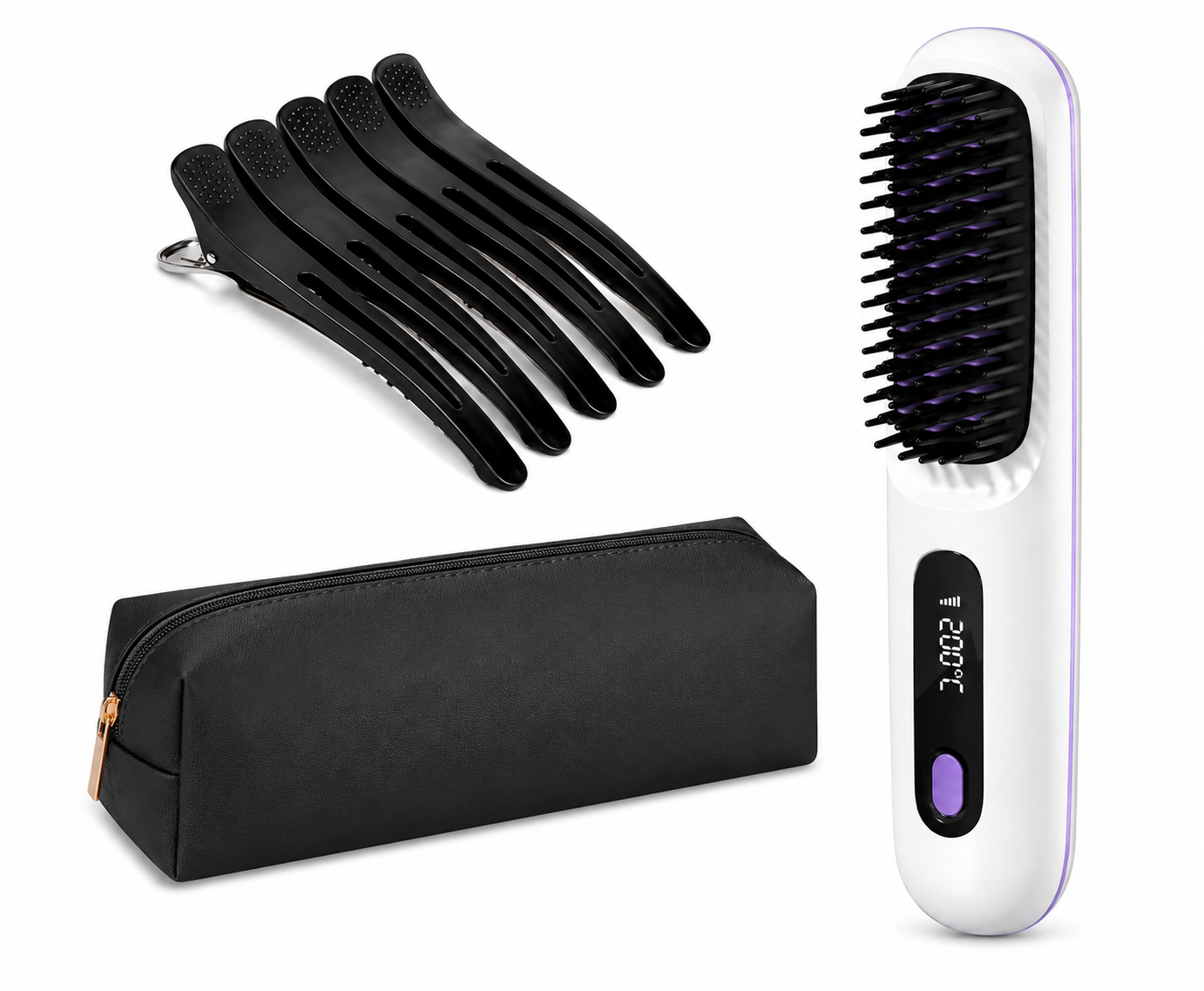2 In 1 Straight Hair Comb Wireless Hair Straightener Brush Hair Fast Heating Portable Hot Curler USB Charging