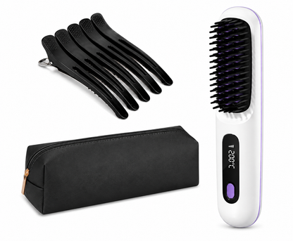 2 In 1 Straight Hair Comb Wireless Hair Straightener Brush Hair Fast Heating Portable Hot Curler USB Charging