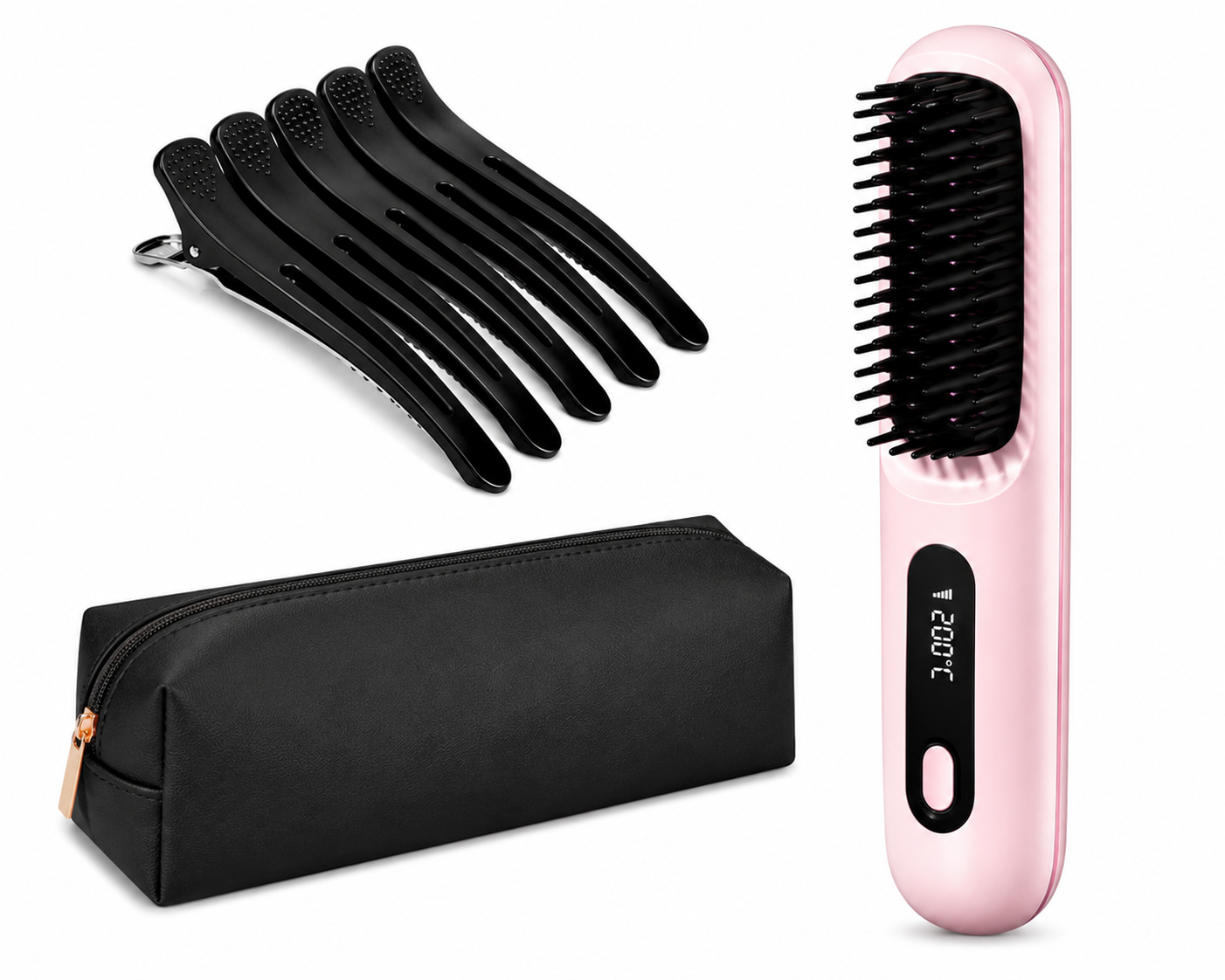 2 In 1 Straight Hair Comb Wireless Hair Straightener Brush Hair Fast Heating Portable Hot Curler USB Charging