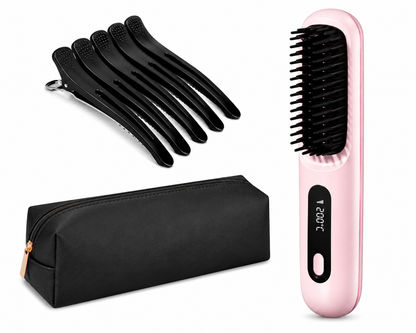 2 In 1 Straight Hair Comb Wireless Hair Straightener Brush Hair Fast Heating Portable Hot Curler USB Charging