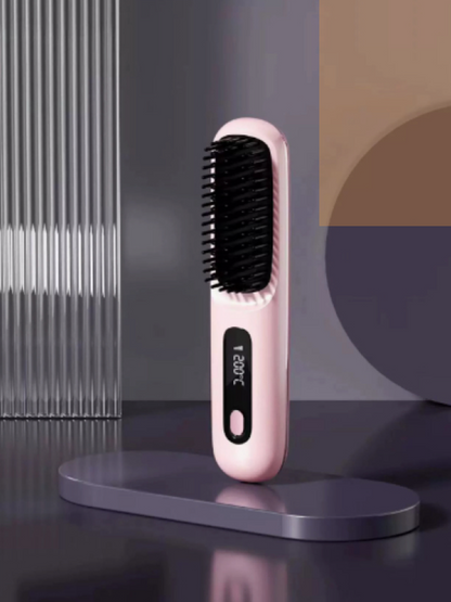 2 In 1 Straight Hair Comb Wireless Hair Straightener Brush Hair Fast Heating Portable Hot Curler USB Charging