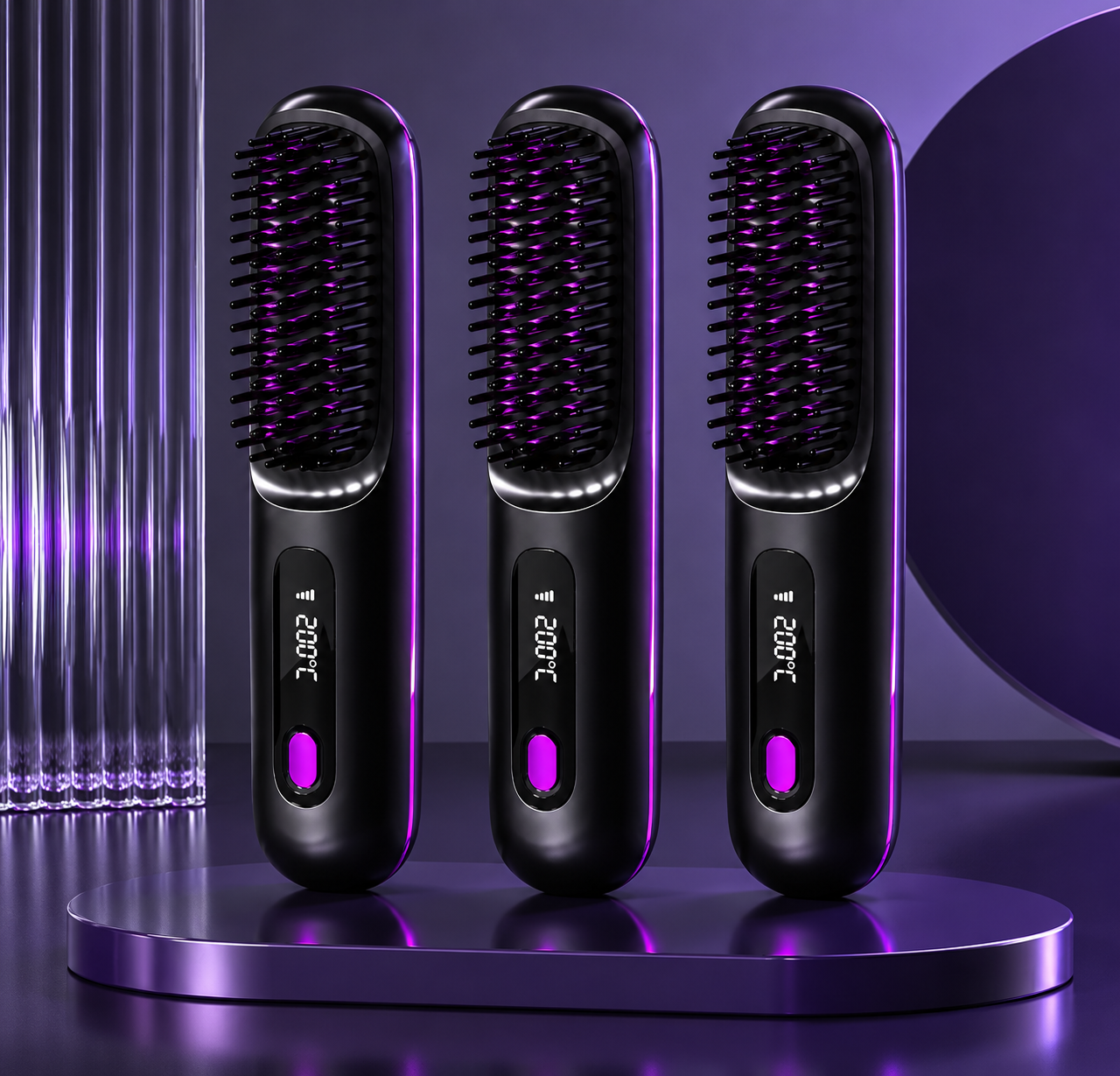 2 In 1 Straight Hair Comb Wireless Hair Straightener Brush Hair Fast Heating Portable Hot Curler USB Charging