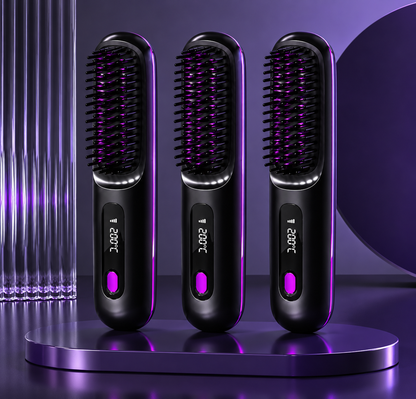 2 In 1 Straight Hair Comb Wireless Hair Straightener Brush Hair Fast Heating Portable Hot Curler USB Charging