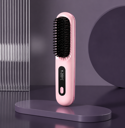 2 In 1 Straight Hair Comb Wireless Hair Straightener Brush Hair Fast Heating Portable Hot Curler USB Charging