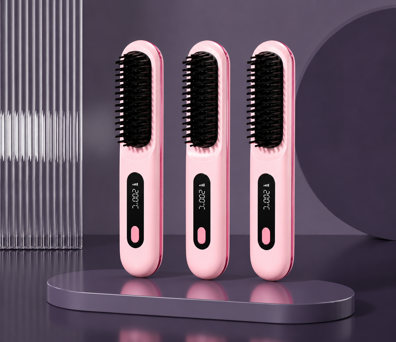 2 In 1 Straight Hair Comb Wireless Hair Straightener Brush Hair Fast Heating Portable Hot Curler USB Charging