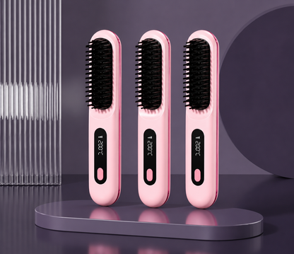 2 In 1 Straight Hair Comb Wireless Hair Straightener Brush Hair Fast Heating Portable Hot Curler USB Charging