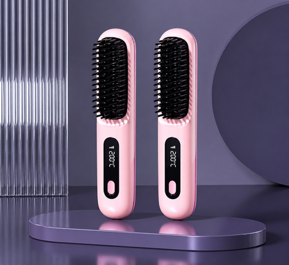 2 In 1 Straight Hair Comb Wireless Hair Straightener Brush Hair Fast Heating Portable Hot Curler USB Charging