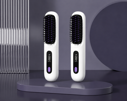 2 In 1 Straight Hair Comb Wireless Hair Straightener Brush Hair Fast Heating Portable Hot Curler USB Charging
